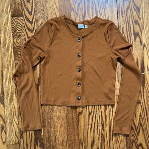 Aritzia × Wilfred Ribbed Button Tee Burnt Orange Brown Small